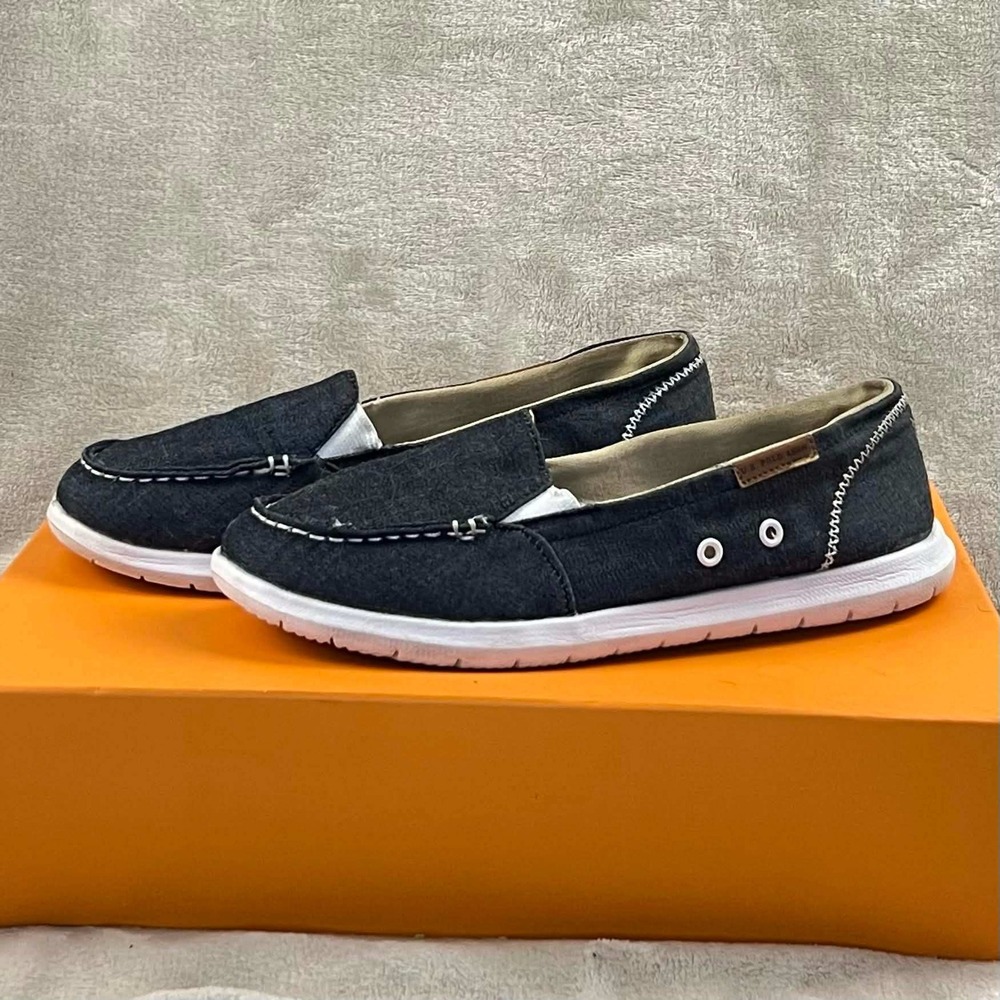 US Polo Assn Womens Canvas Loafers Navy Blue Slip On Shoes NW0731 Size 7.5M